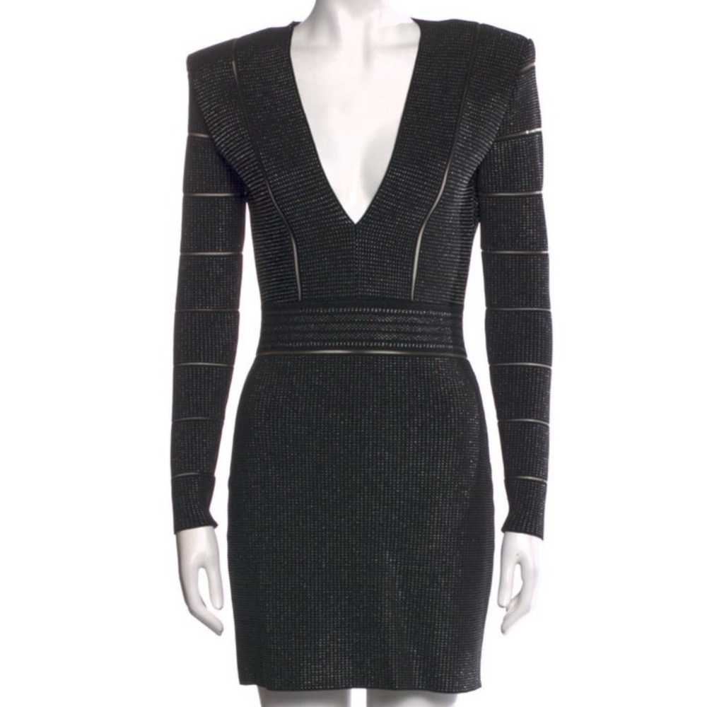 Balmain Black Long Sleeve Dress with Structured Shoulders